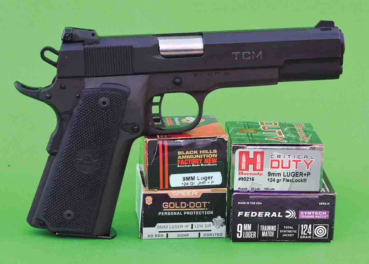 The 9mm Luger was tried with factory loads, which functioned flawlessly with all loads tested.